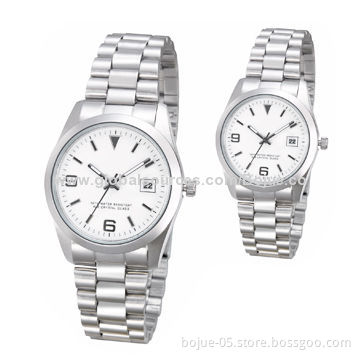 38-26mm Stainless Steel Couple Watches with Japan Movement, Steel Tape Band